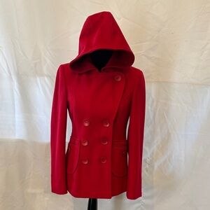 Guess Vibrant Red Hooded Pea Coat